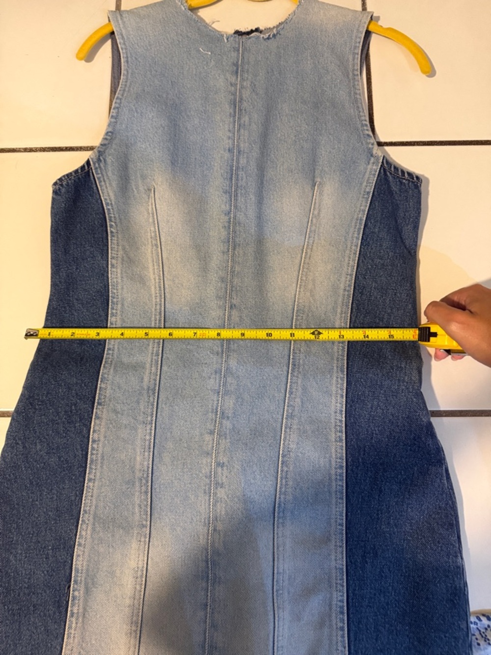 Zara Two-Tone Denim Mini Dress in Light Blue and Dark Blue - Picture 6 of 7